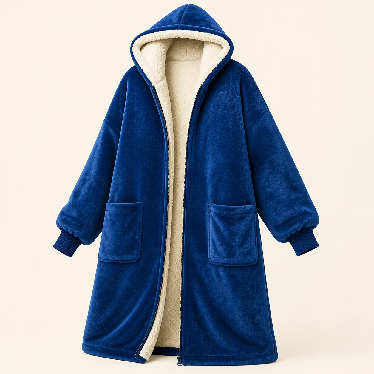 Blaue BEDSURE Hoodie-Decke mit Reißverschluss und Sherpa-Futter