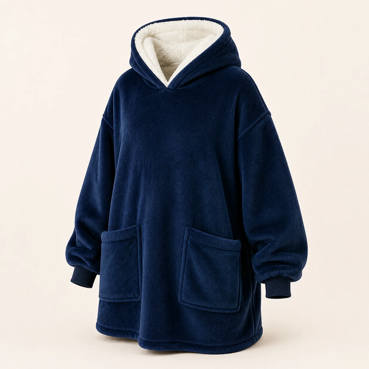 Dunkelblaue Blumtal Hoodie-Decke mit Kapuze und zwei Fronttaschen