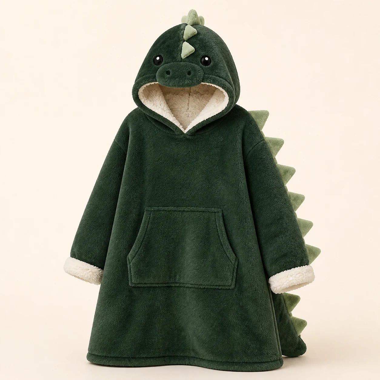 Grüne OLAOLA Dinosaurier Hoodie-Decke mit 3D-Details